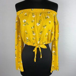 L.A. Hearts S Floral Off The Shoulder Crop Tie Drawstring Hem Top Boho Festival